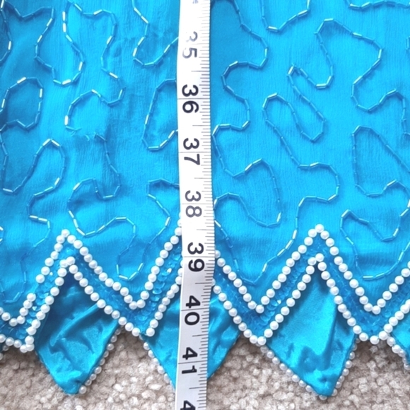 Beaded Midi Lined Dress XL 12-14 Pearl Jawbite Hem Turquoise Aqua Blue ex beads - Picture 10 of 12